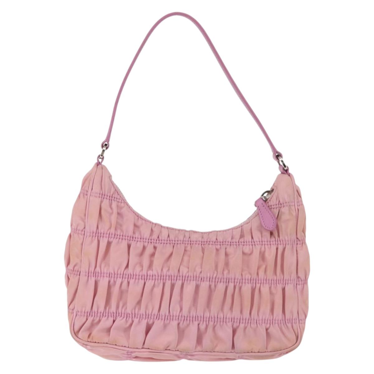 PRADA Shoulder Bag Nylon Pink Silver Auth 142659