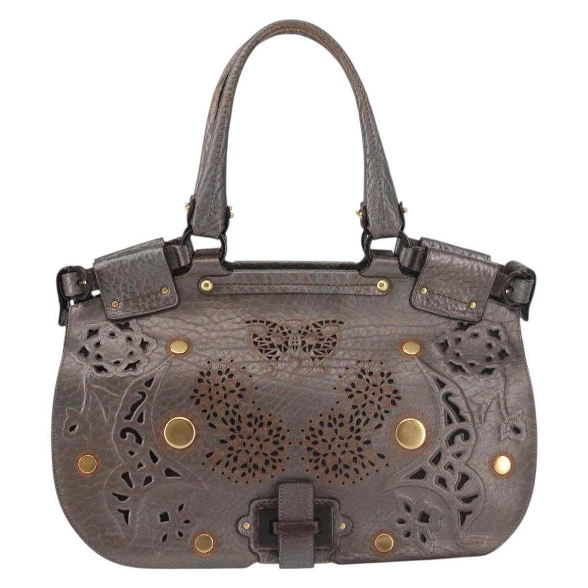 Salvatore Ferragamo Tote Bag Leather Silver Auth 142662