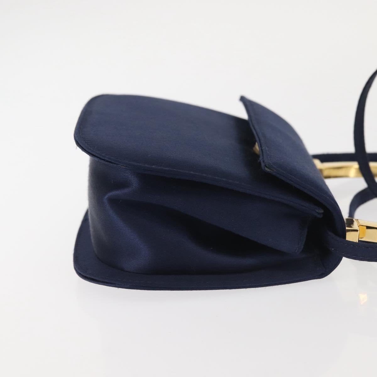 Salvatore Ferragamo Gancini Hand Bag Satin 2way Navy Gold Auth 142663