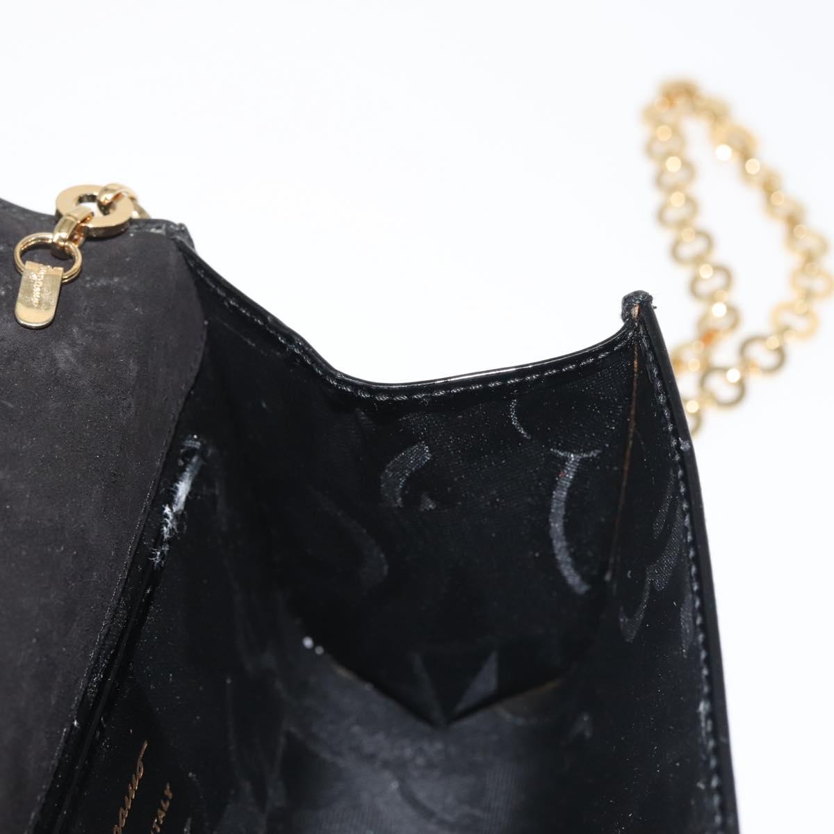 Salvatore Ferragamo Chain Gancini Shoulder Bag Enamel Black Gold Auth 142666