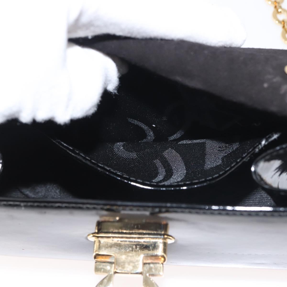 Salvatore Ferragamo Chain Gancini Shoulder Bag Enamel Black Gold Auth 142666