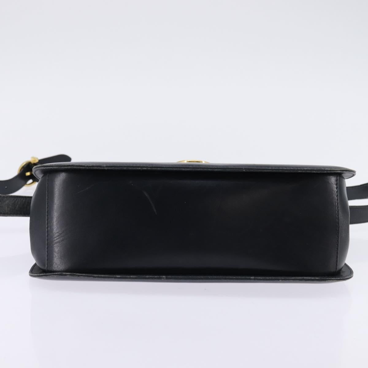 Salvatore Ferragamo Gancini Hand Bag Leather Navy Gold Auth 142667