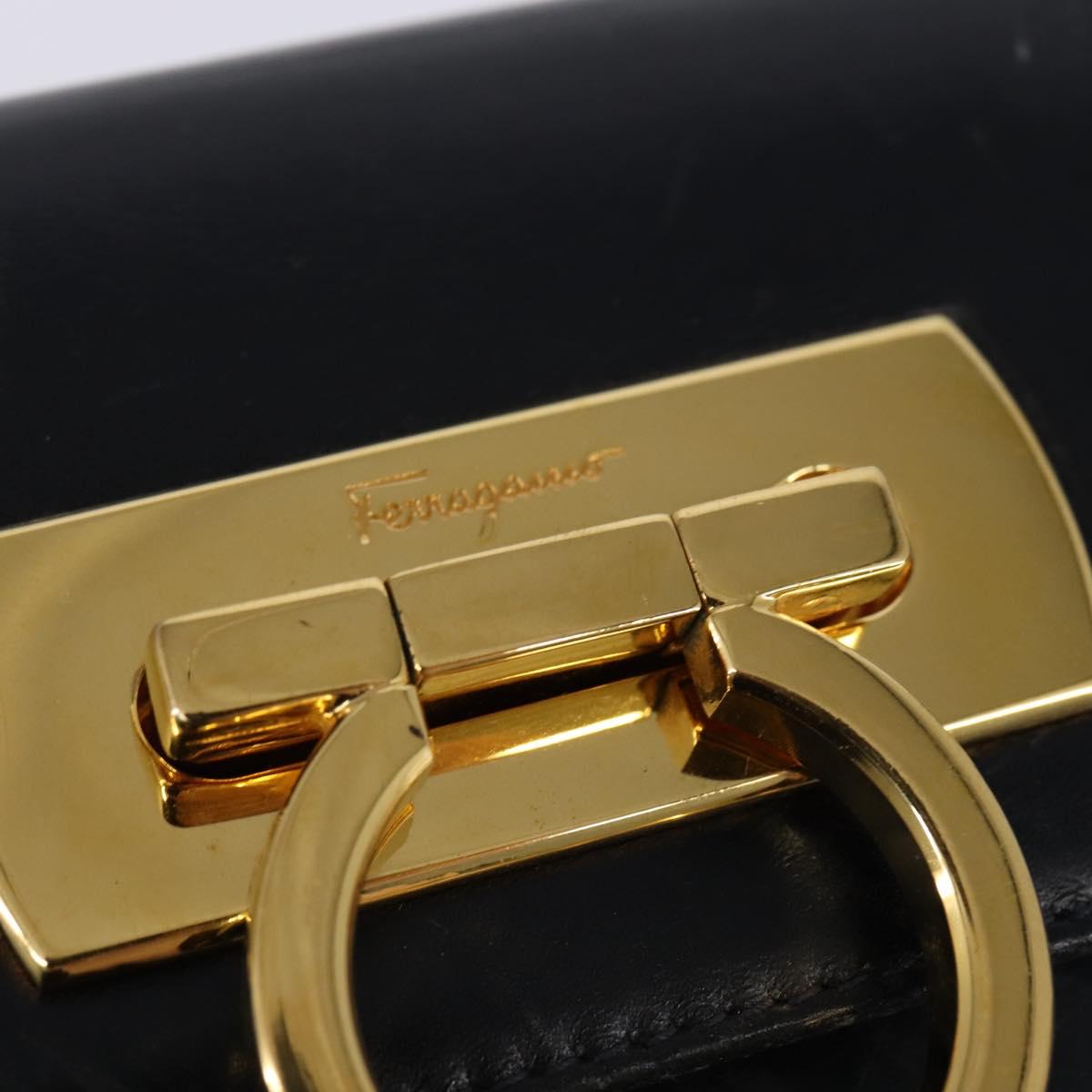 Salvatore Ferragamo Gancini Hand Bag Leather Navy Gold Auth 142667