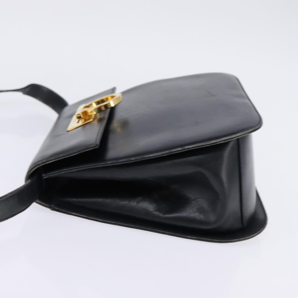 Salvatore Ferragamo Gancini Hand Bag Leather Navy Gold Auth 142667