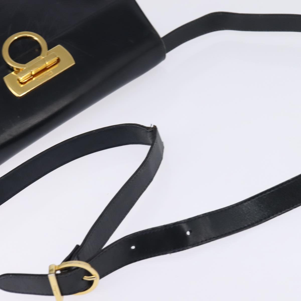 Salvatore Ferragamo Gancini Hand Bag Leather Navy Gold Auth 142667