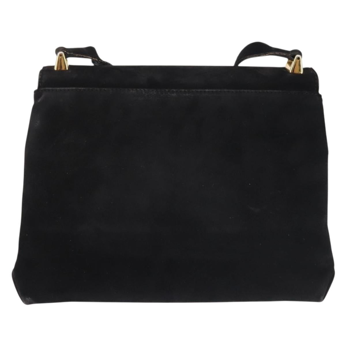Salvatore Ferragamo Gancini Shoulder Bag Suede Black Gold Auth 142668