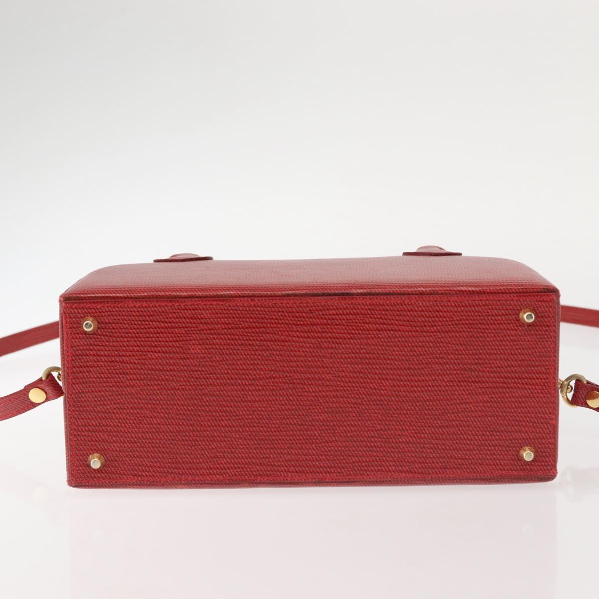FENDI Hand Bag Leather 2way Red Gold Auth 142670