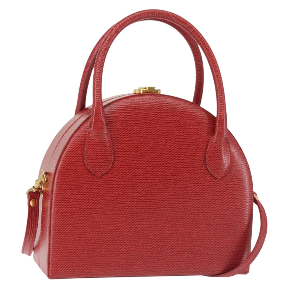 FENDI Hand Bag Leather 2way Red Gold Auth 142670
