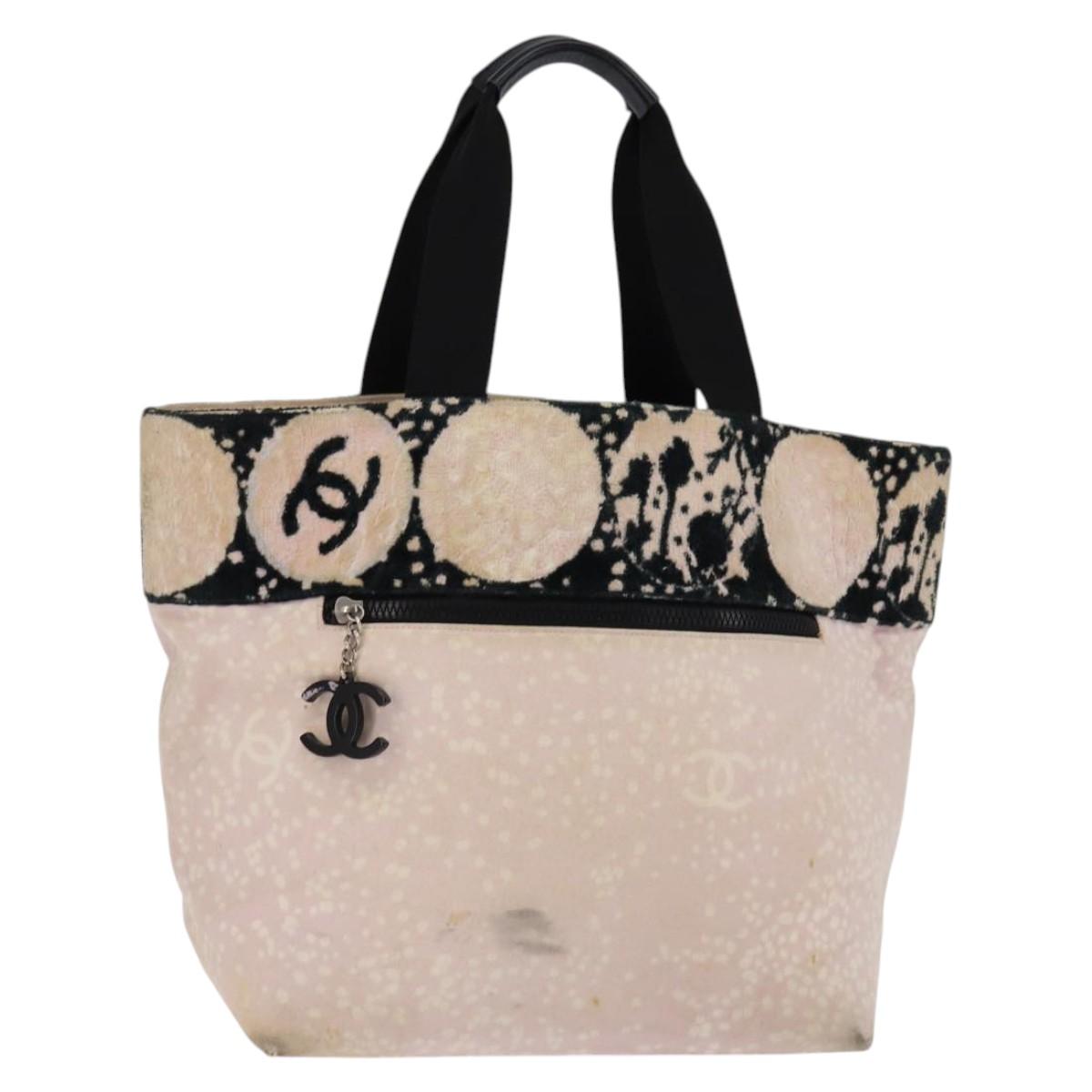 CHANEL High Summer Tote Bag Canvas Pink Silver CC Auth 142684