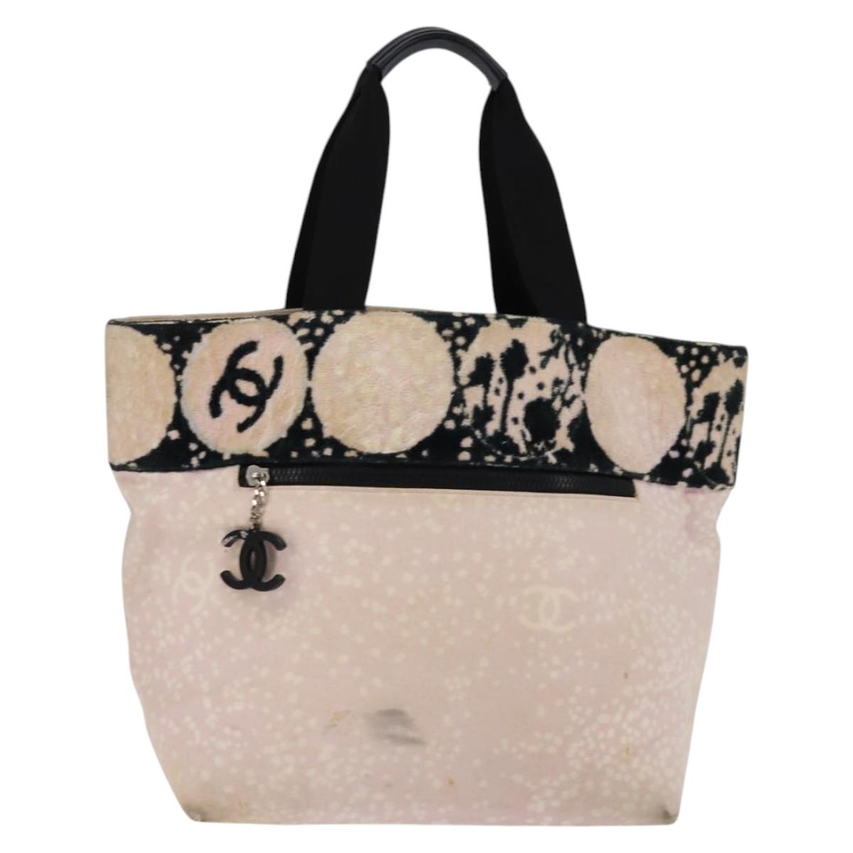 CHANEL High Summer Tote Bag Canvas Pink Silver CC Auth 142684