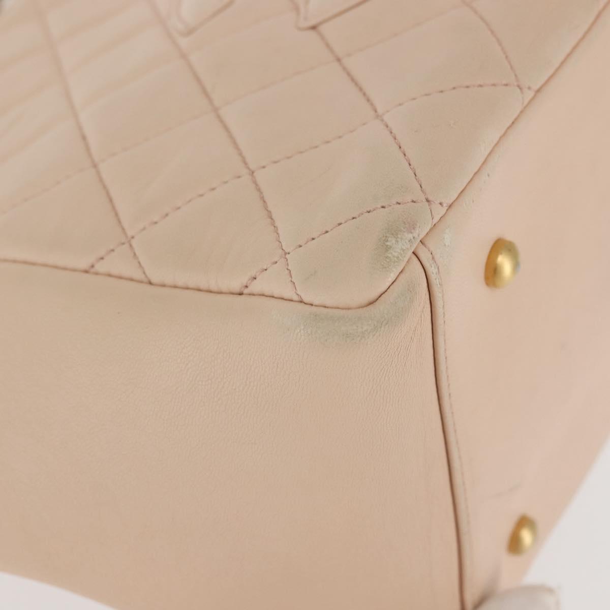 CHANEL Matelasse COCO Mark Chain Hand Bag Lamb Skin Beige CC Auth 142686
