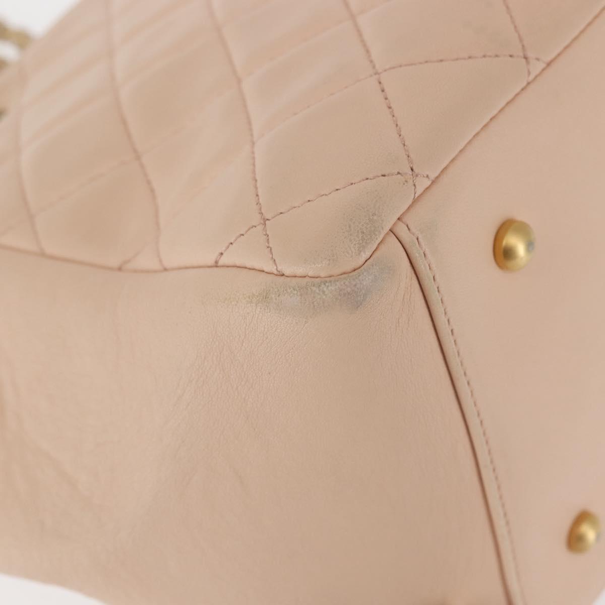 CHANEL Matelasse COCO Mark Chain Hand Bag Lamb Skin Beige CC Auth 142686