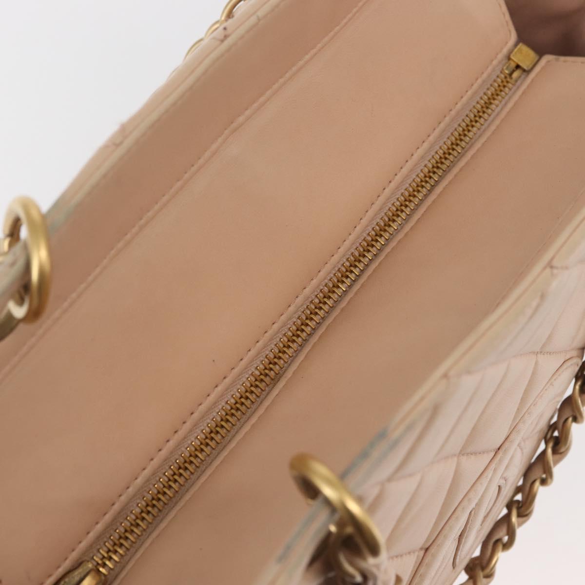CHANEL Matelasse COCO Mark Chain Hand Bag Lamb Skin Beige CC Auth 142686
