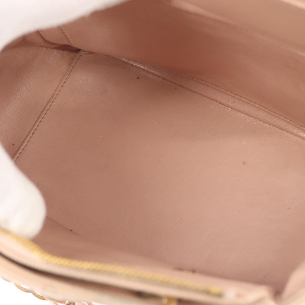 CHANEL Matelasse COCO Mark Chain Hand Bag Lamb Skin Beige CC Auth 142686