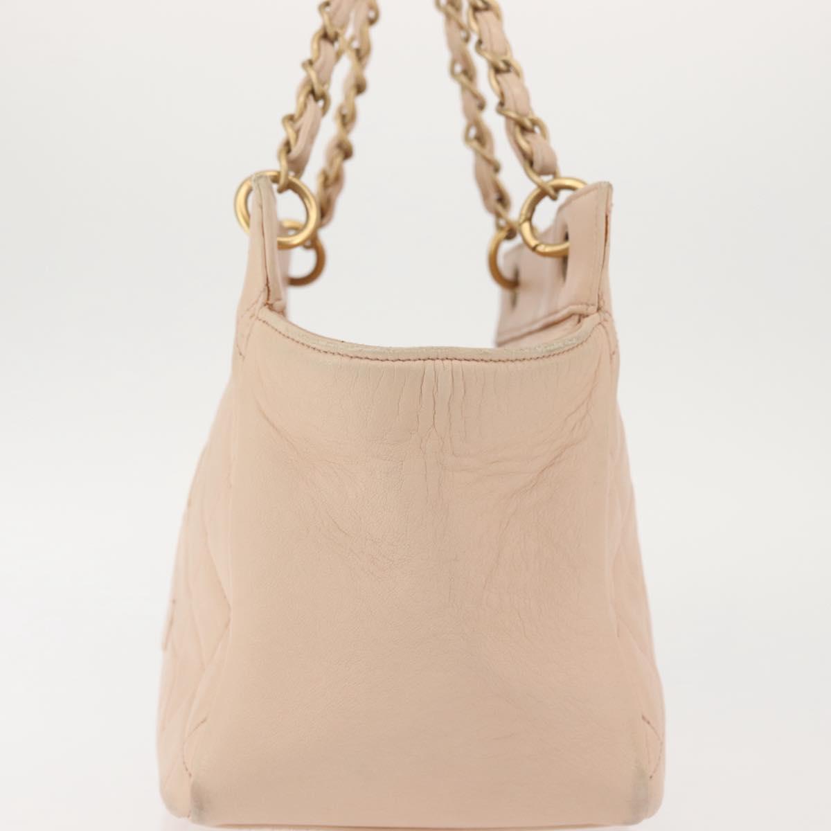 CHANEL Matelasse COCO Mark Chain Hand Bag Lamb Skin Beige CC Auth 142686