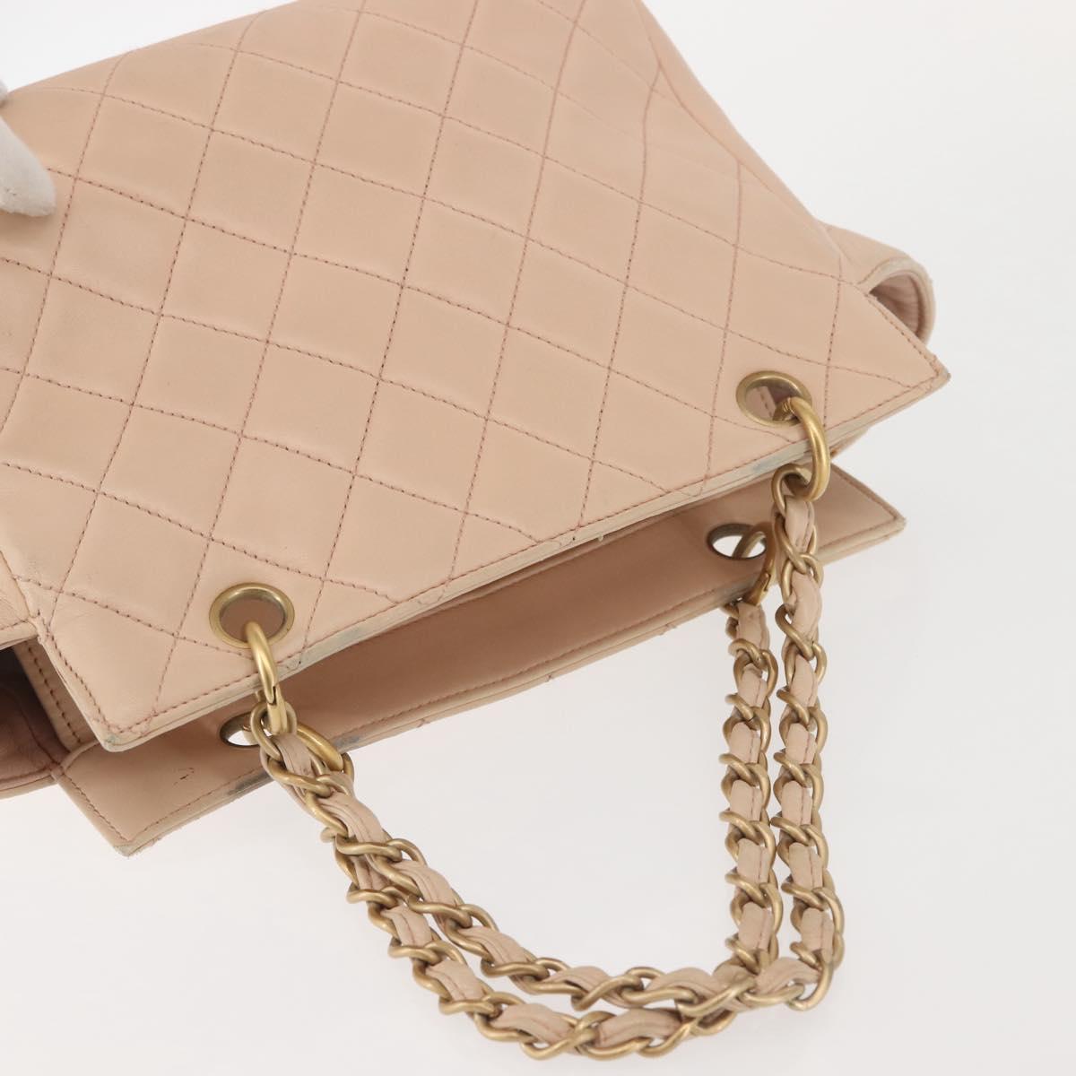 CHANEL Matelasse COCO Mark Chain Hand Bag Lamb Skin Beige CC Auth 142686