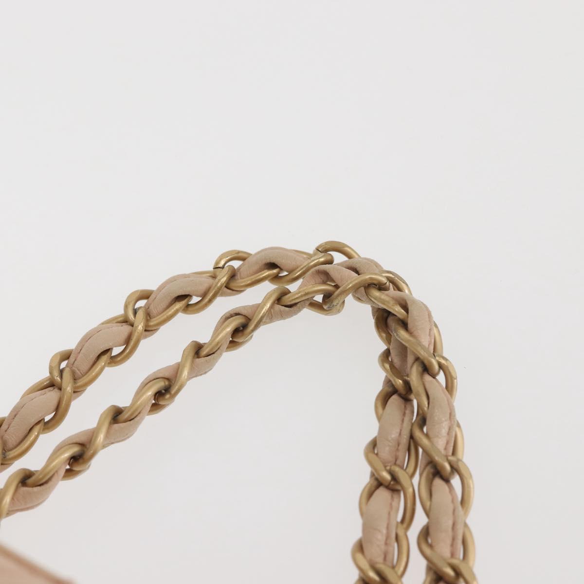 CHANEL Matelasse COCO Mark Chain Hand Bag Lamb Skin Beige CC Auth 142686