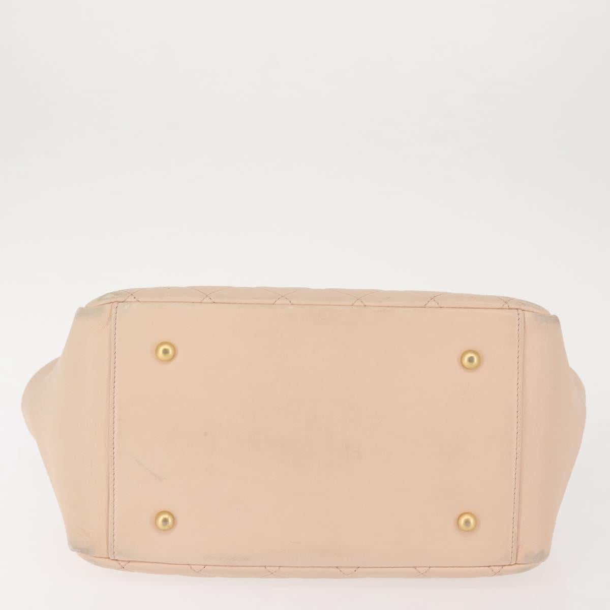 CHANEL Matelasse COCO Mark Chain Hand Bag Lamb Skin Beige CC Auth 142686