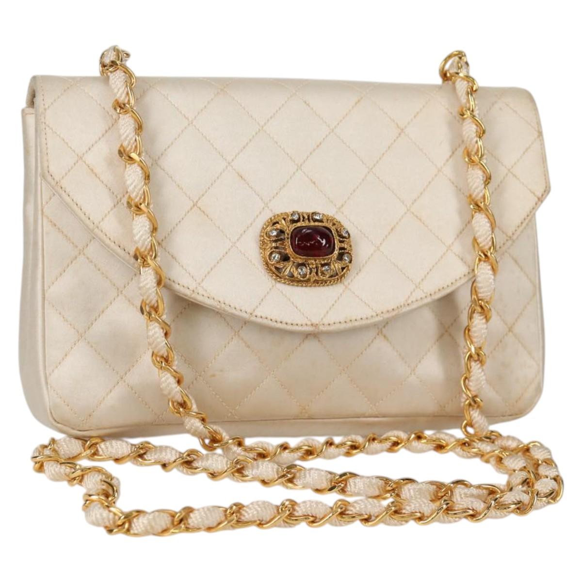 CHANEL Matelasse Chain Gribois Shoulder Bag Satin Gold CC Auth 142689V