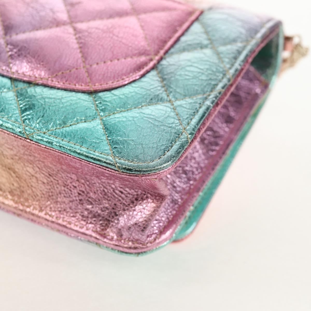 CHANEL Chain Matelasse 2.55 Shoulder Bag Leather Multicolor Gold CC Auth 142691SM