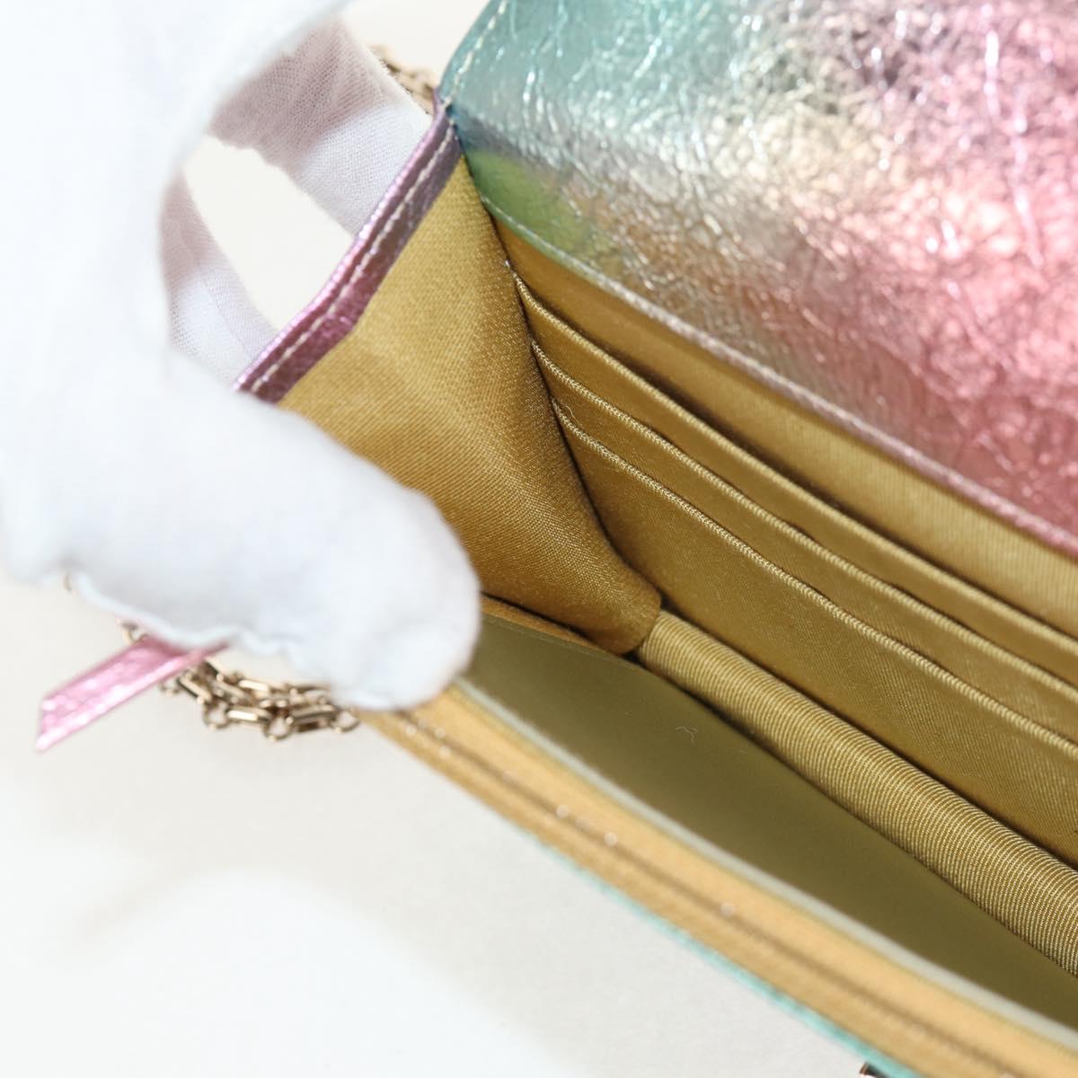 CHANEL Chain Matelasse 2.55 Shoulder Bag Leather Multicolor Gold CC Auth 142691SM