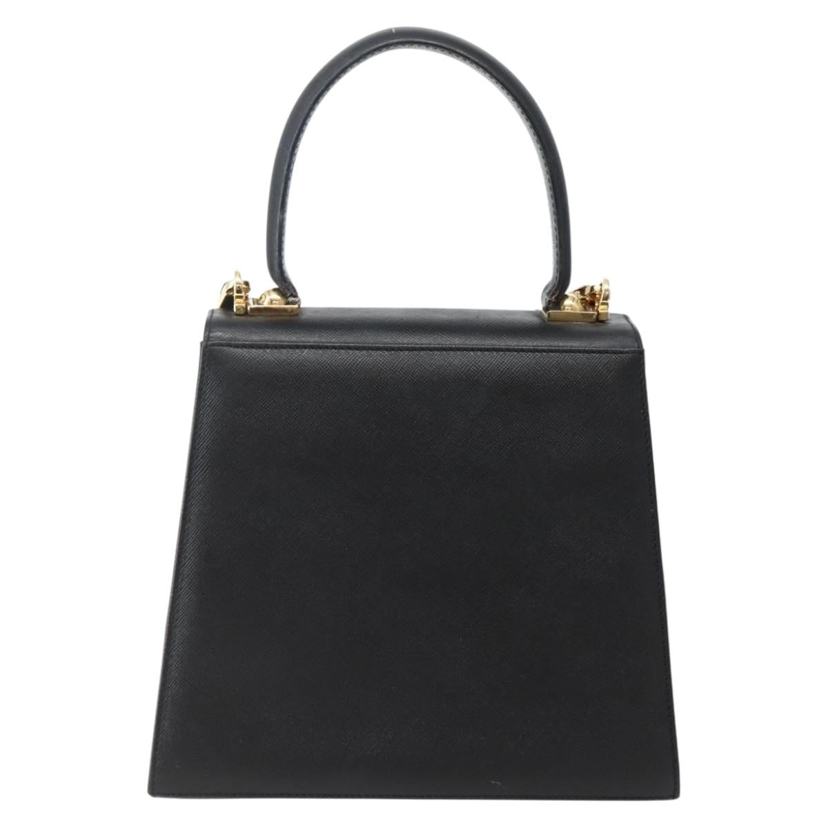 Salvatore Ferragamo Gancini Hand Bag Leather 2way Black Gold Auth 142732
