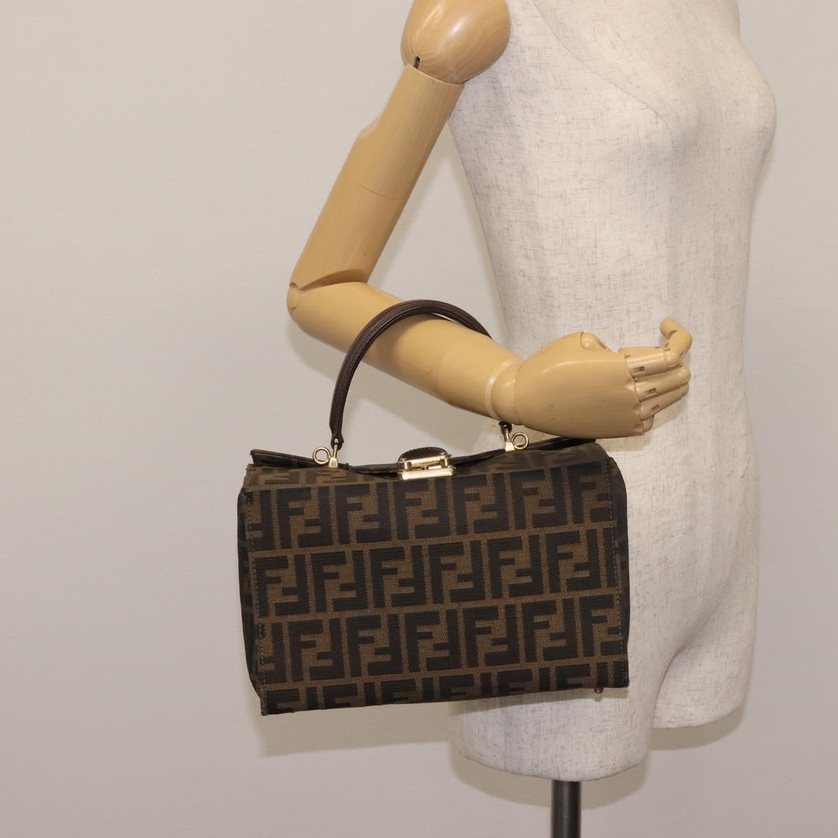 FENDI Zucca Canvas Hand Bag Black Brown Auth 142733