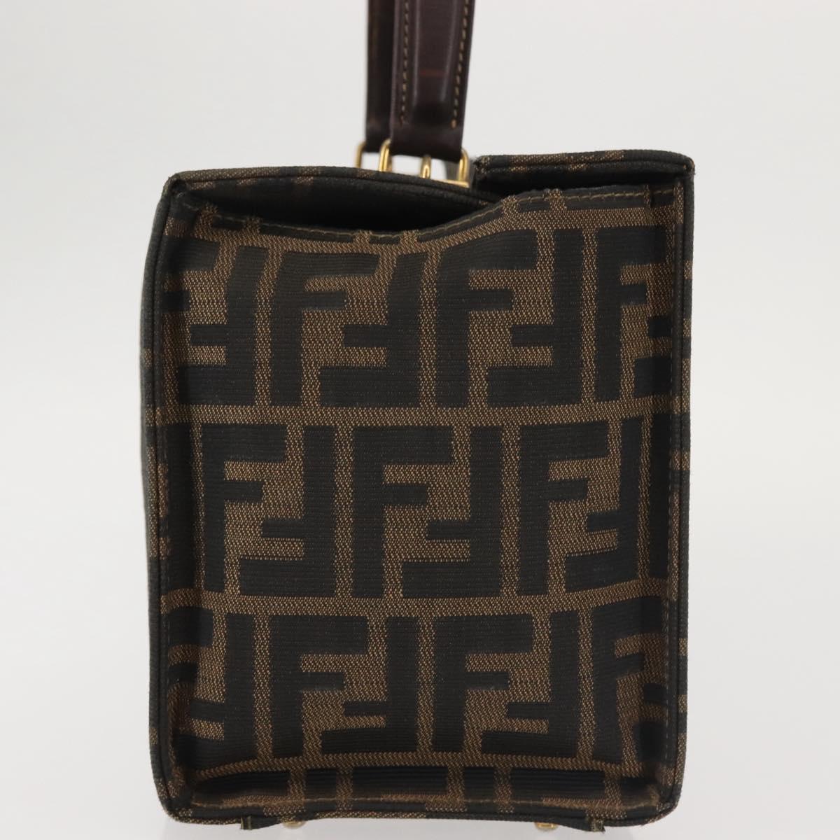 FENDI Zucca Canvas Hand Bag Black Brown Auth 142733