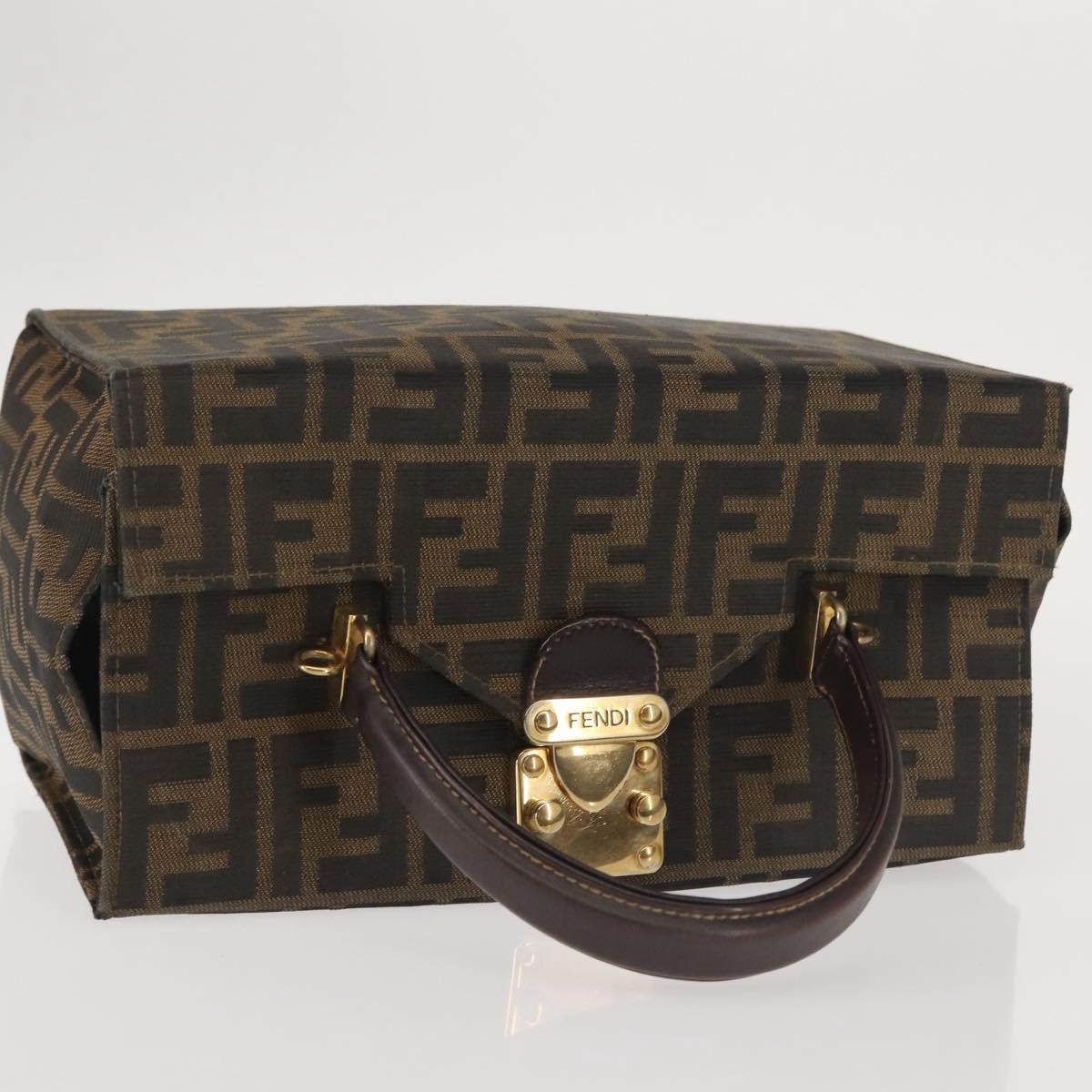 FENDI Zucca Canvas Hand Bag Black Brown Auth 142733