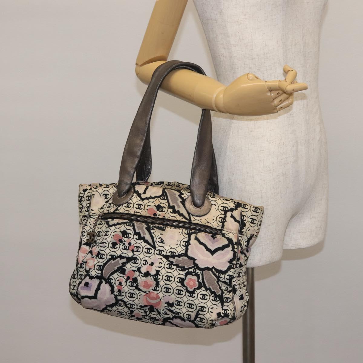 CHANEL Tote Bag Canvas Multicolor Silver CC Auth 142753