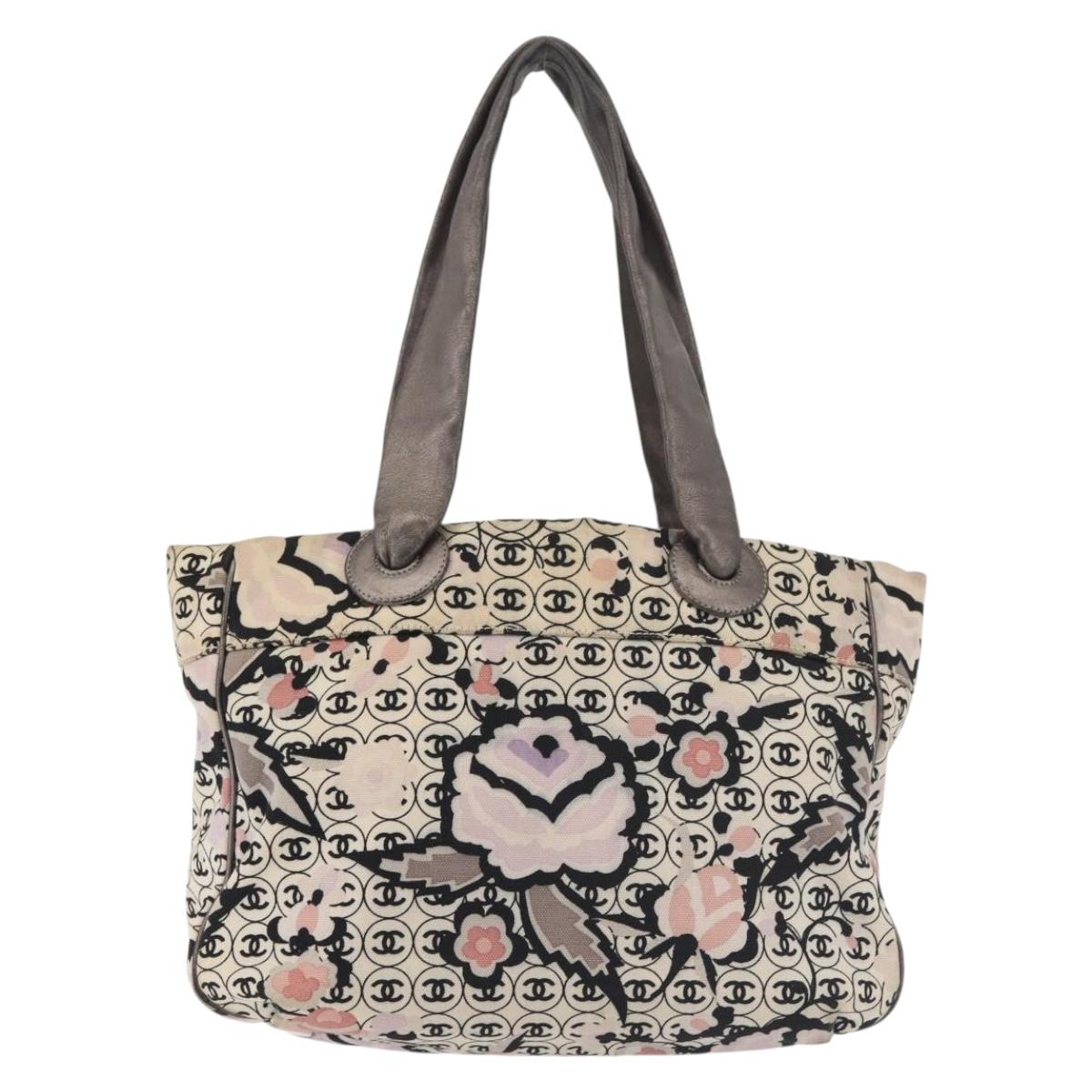 CHANEL Tote Bag Canvas Multicolor Silver CC Auth 142753