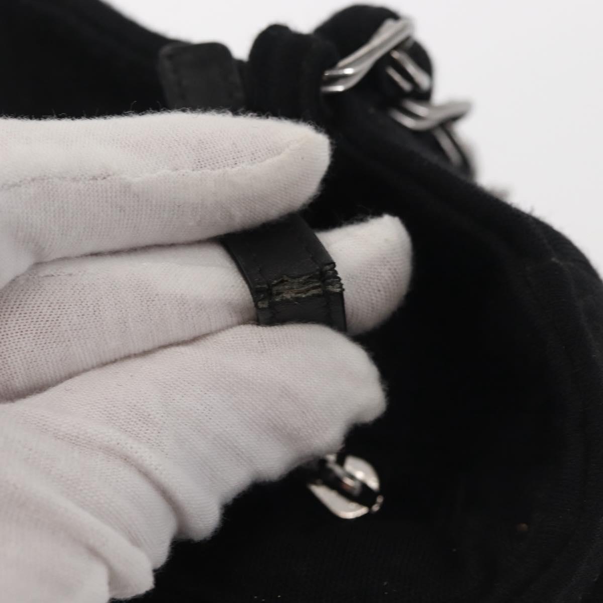 CHANEL Chain Shoulder Bag cotton Black Silver CC Auth 142754
