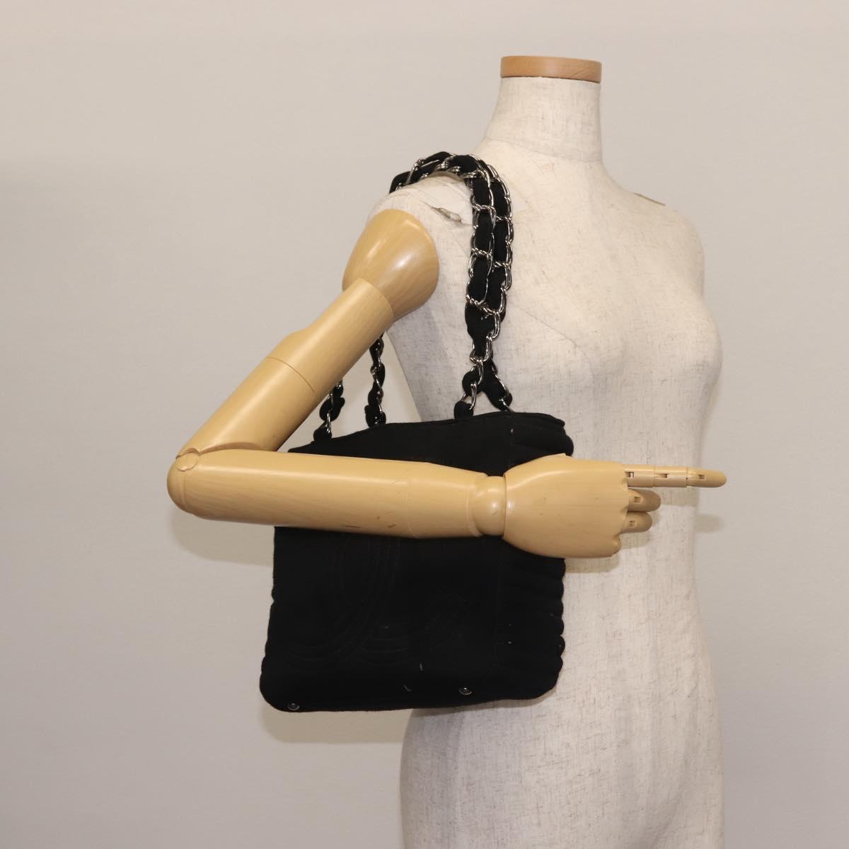 CHANEL Chain Shoulder Bag cotton Black Silver CC Auth 142754