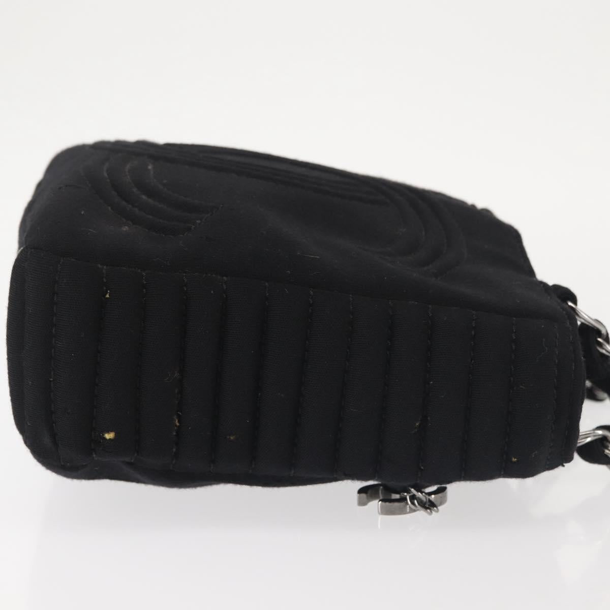 CHANEL Chain Shoulder Bag cotton Black Silver CC Auth 142754