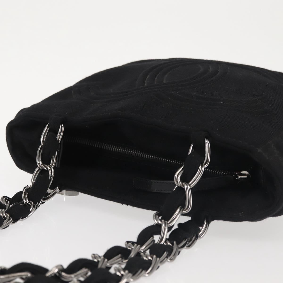 CHANEL Chain Shoulder Bag cotton Black Silver CC Auth 142754