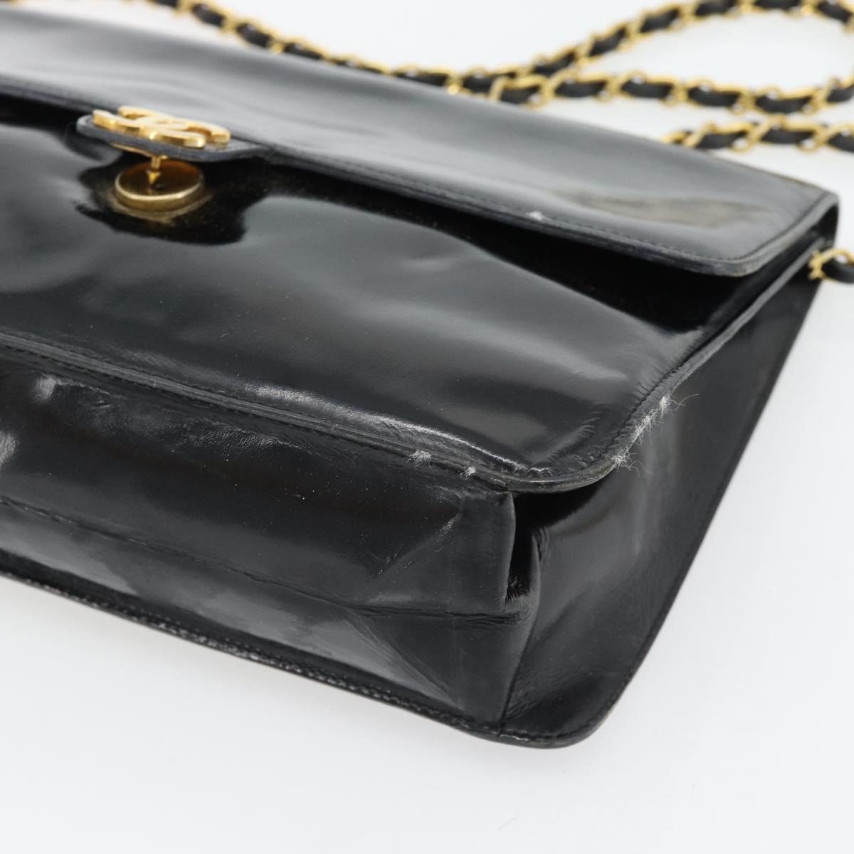 CHANEL Chain Shoulder Bag Patent leather Black Gold CC Auth 142755