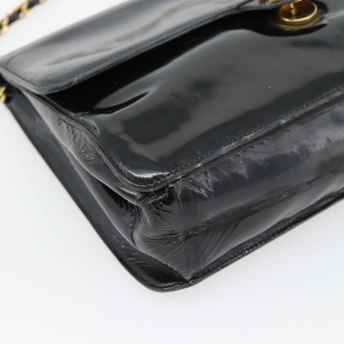 CHANEL Chain Shoulder Bag Patent leather Black Gold CC Auth 142755