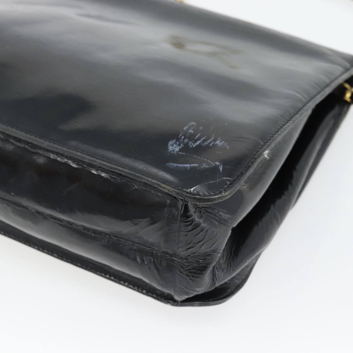 CHANEL Chain Shoulder Bag Patent leather Black Gold CC Auth 142755