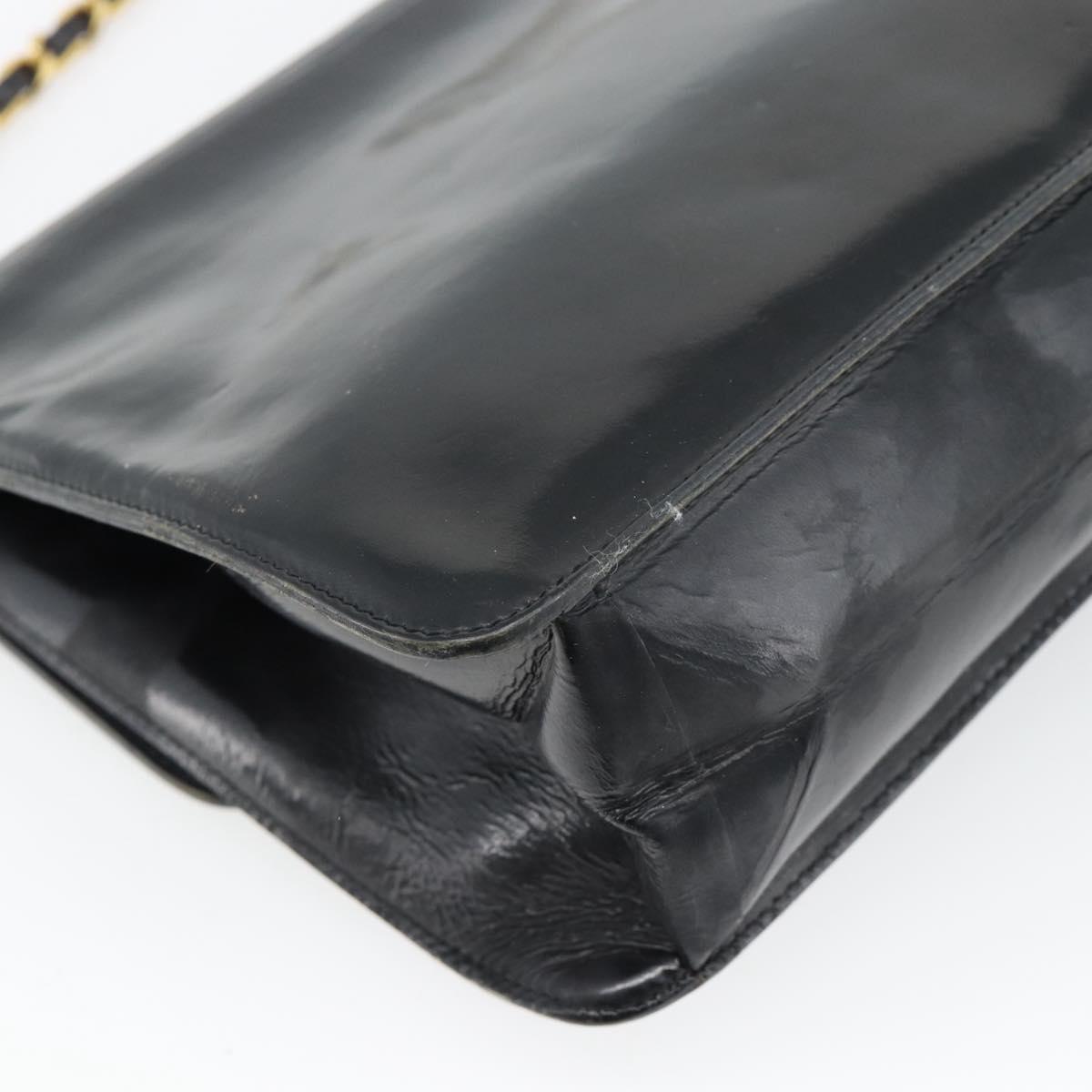 CHANEL Chain Shoulder Bag Patent leather Black Gold CC Auth 142755