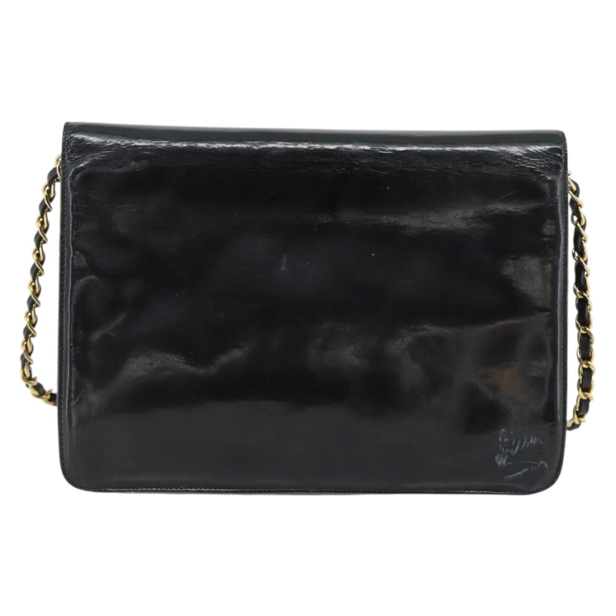 CHANEL Chain Shoulder Bag Patent leather Black Gold CC Auth 142755
