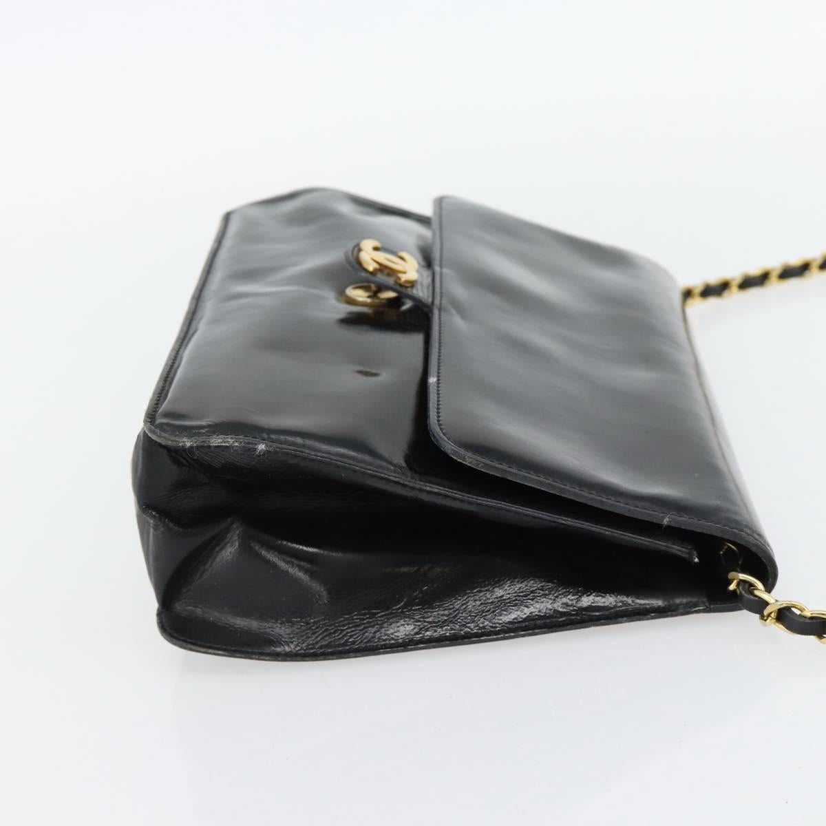 CHANEL Chain Shoulder Bag Patent leather Black Gold CC Auth 142755
