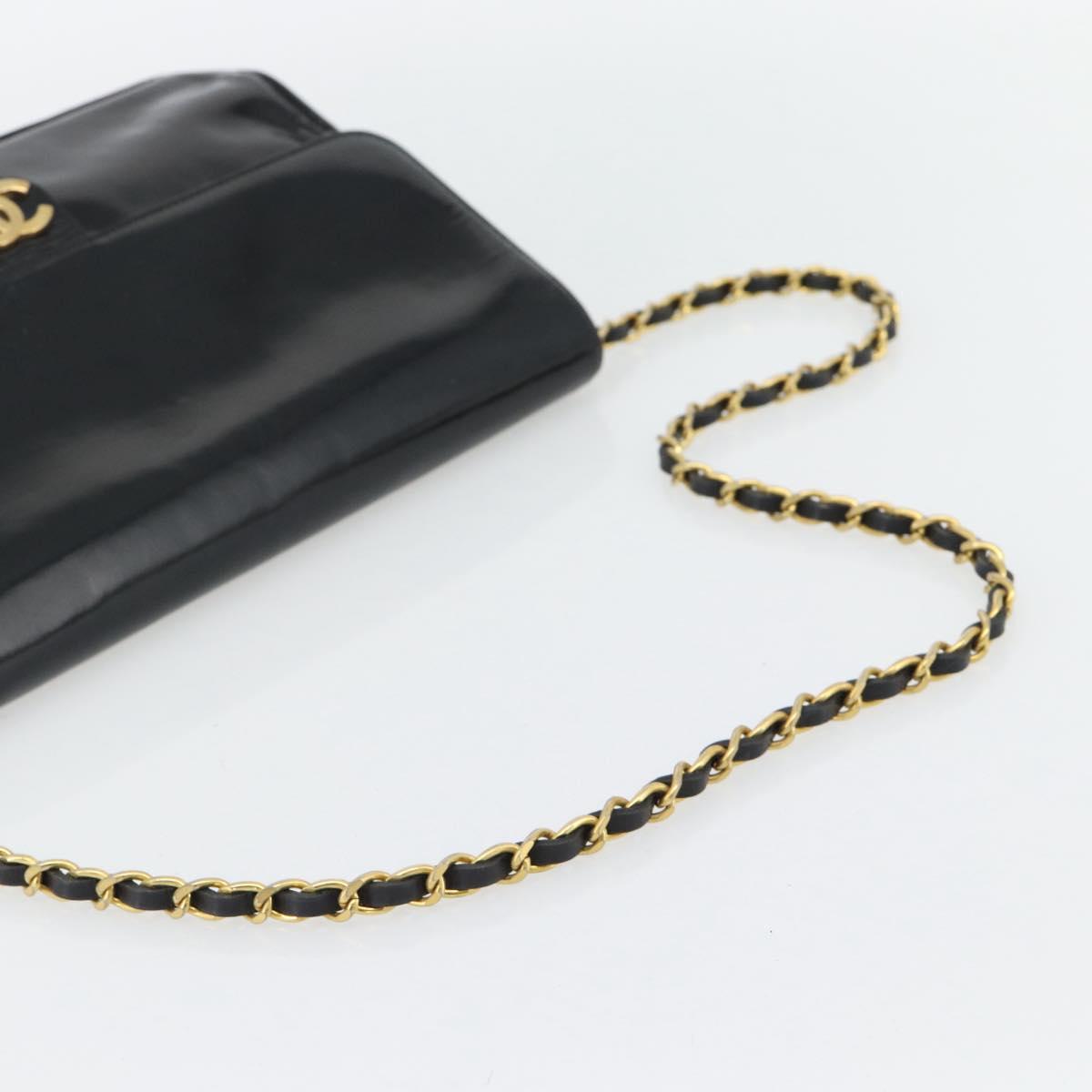 CHANEL Chain Shoulder Bag Patent leather Black Gold CC Auth 142755