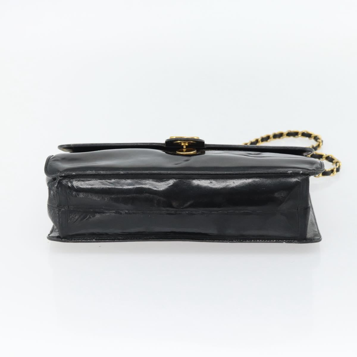 CHANEL Chain Shoulder Bag Patent leather Black Gold CC Auth 142755