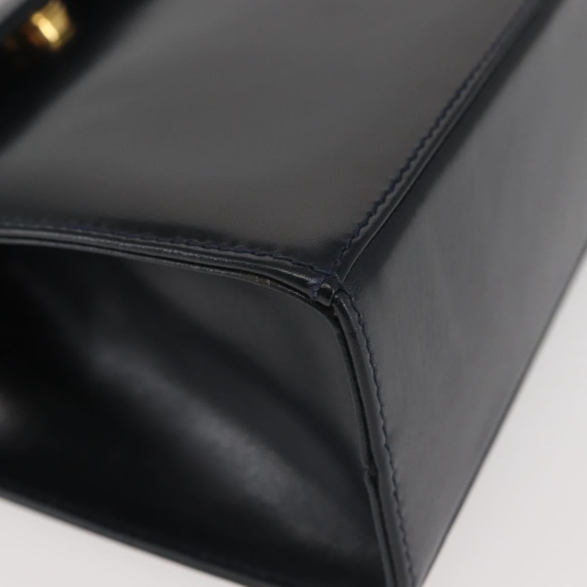 Salvatore Ferragamo Vala Hand Bag Leather Navy Gold Auth 142756