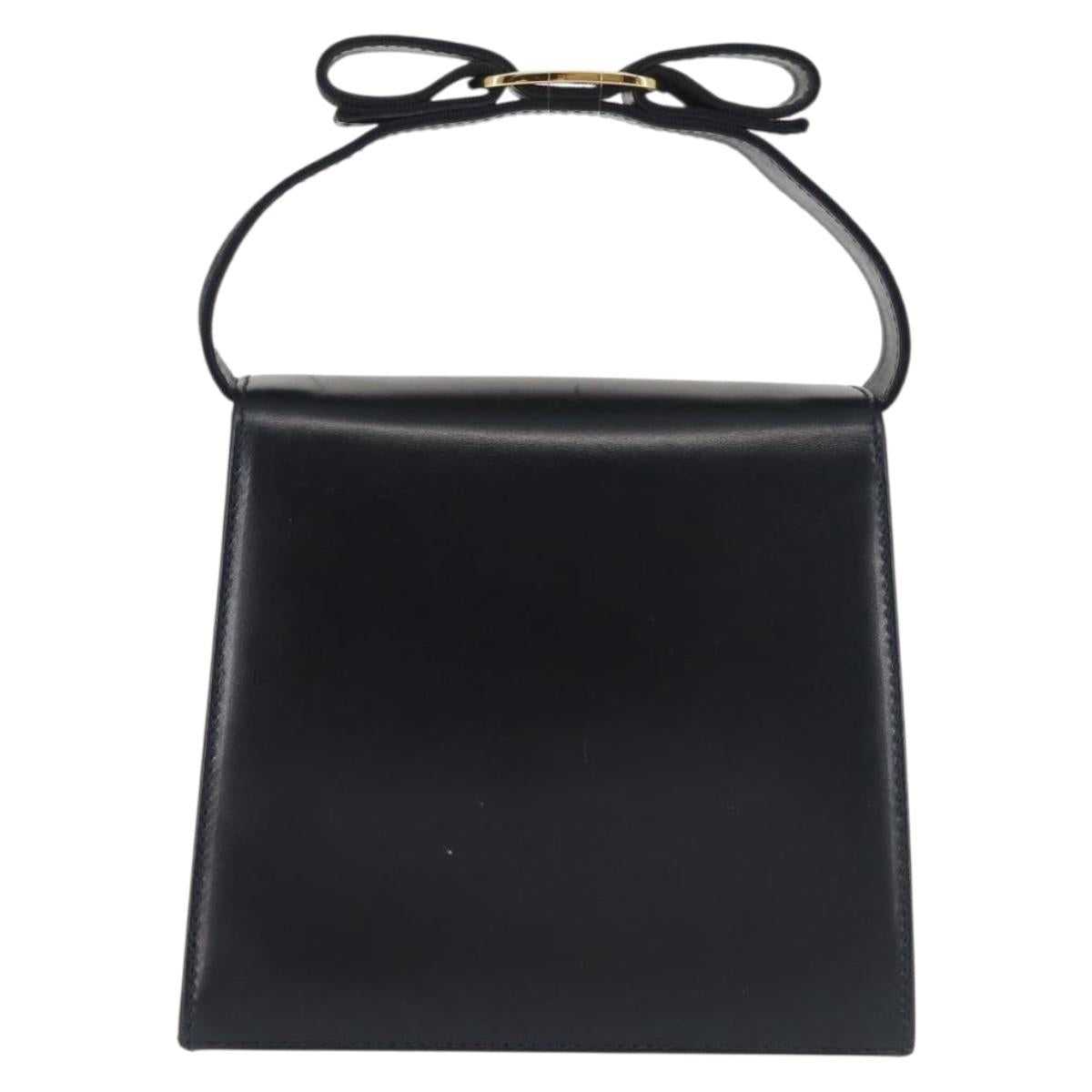 Salvatore Ferragamo Vala Hand Bag Leather Navy Gold Auth 142756