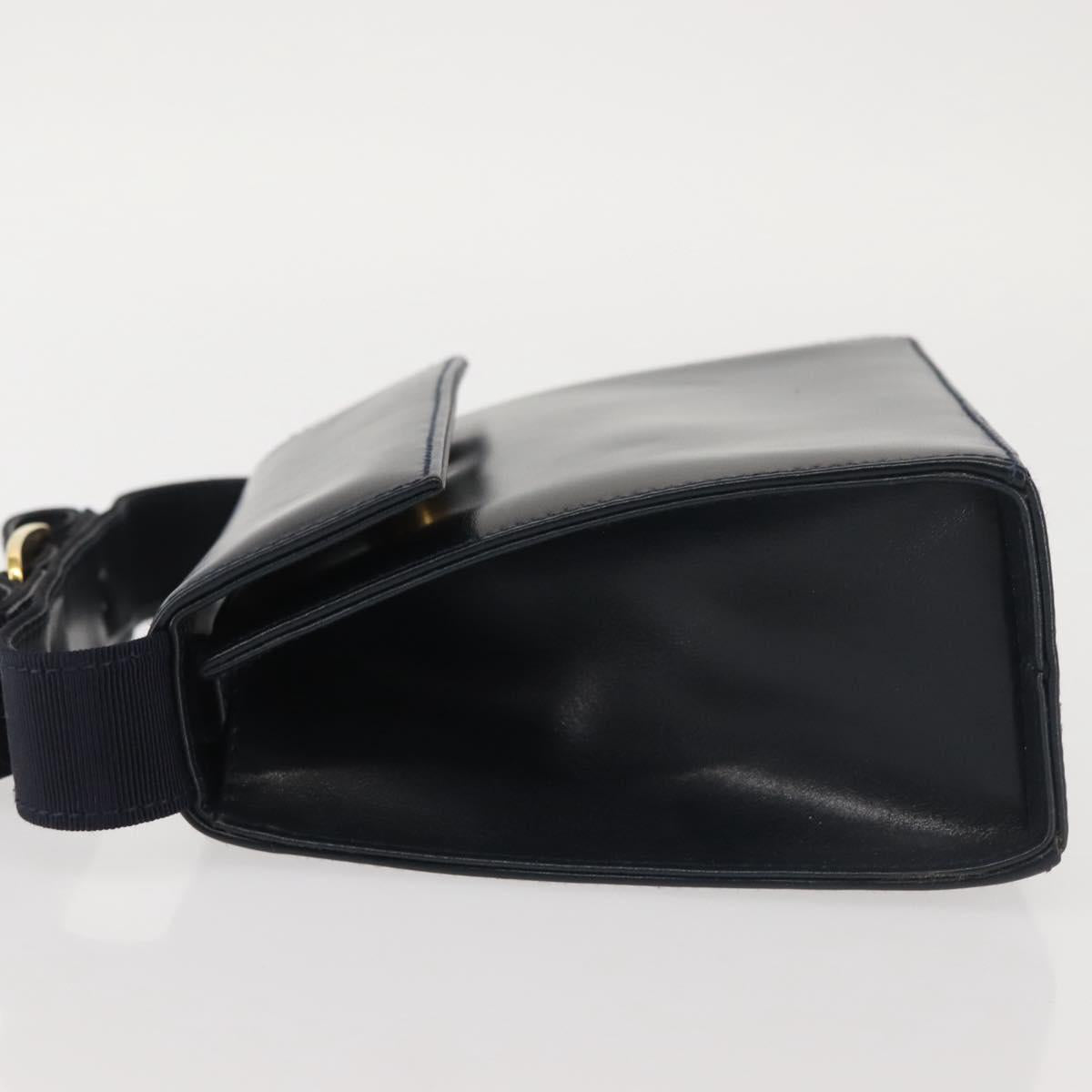 Salvatore Ferragamo Vala Hand Bag Leather Navy Gold Auth 142756
