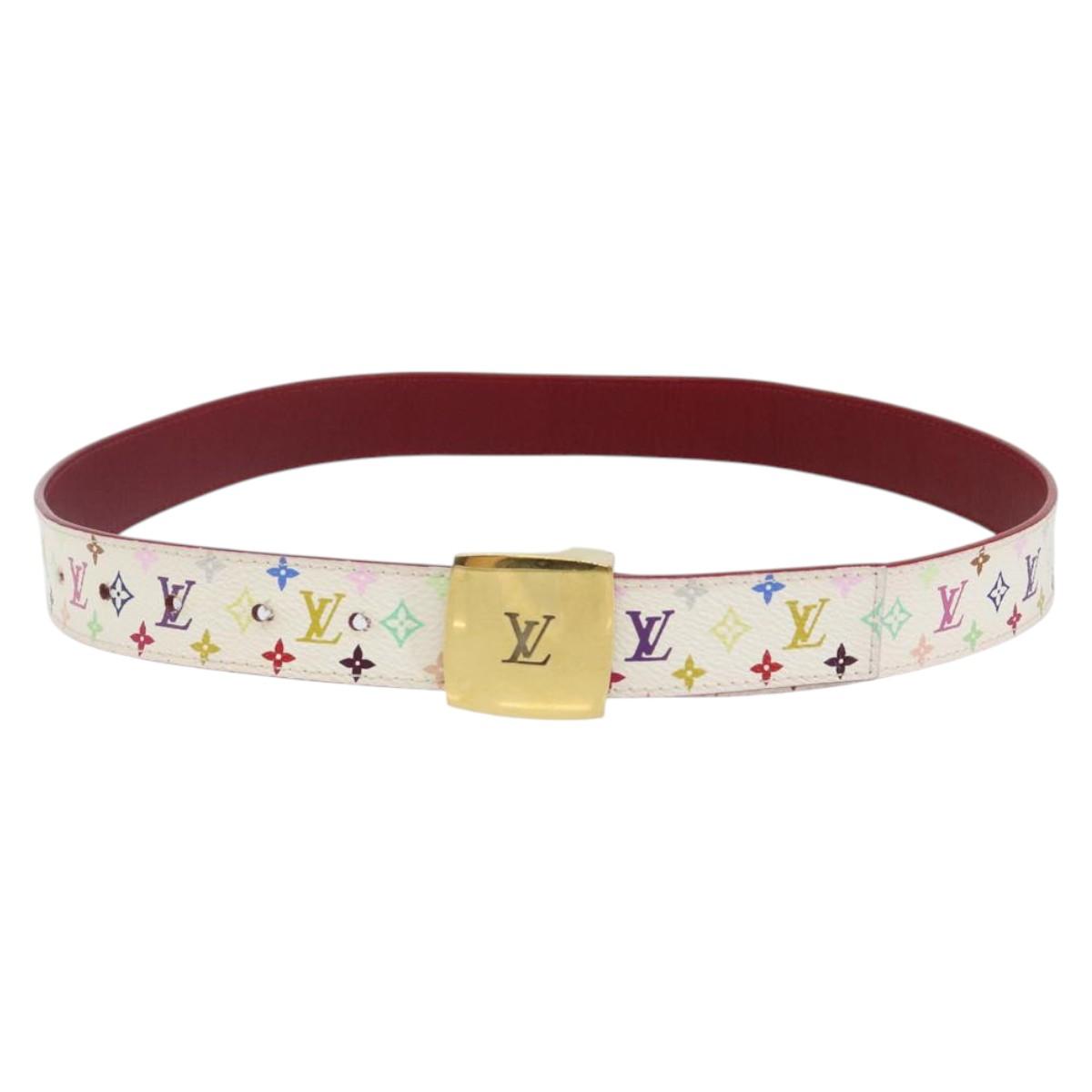 LOUIS VUITTON Monogram Multicolor Ceinture LV Cut Belt 35.8"" White Auth 142762