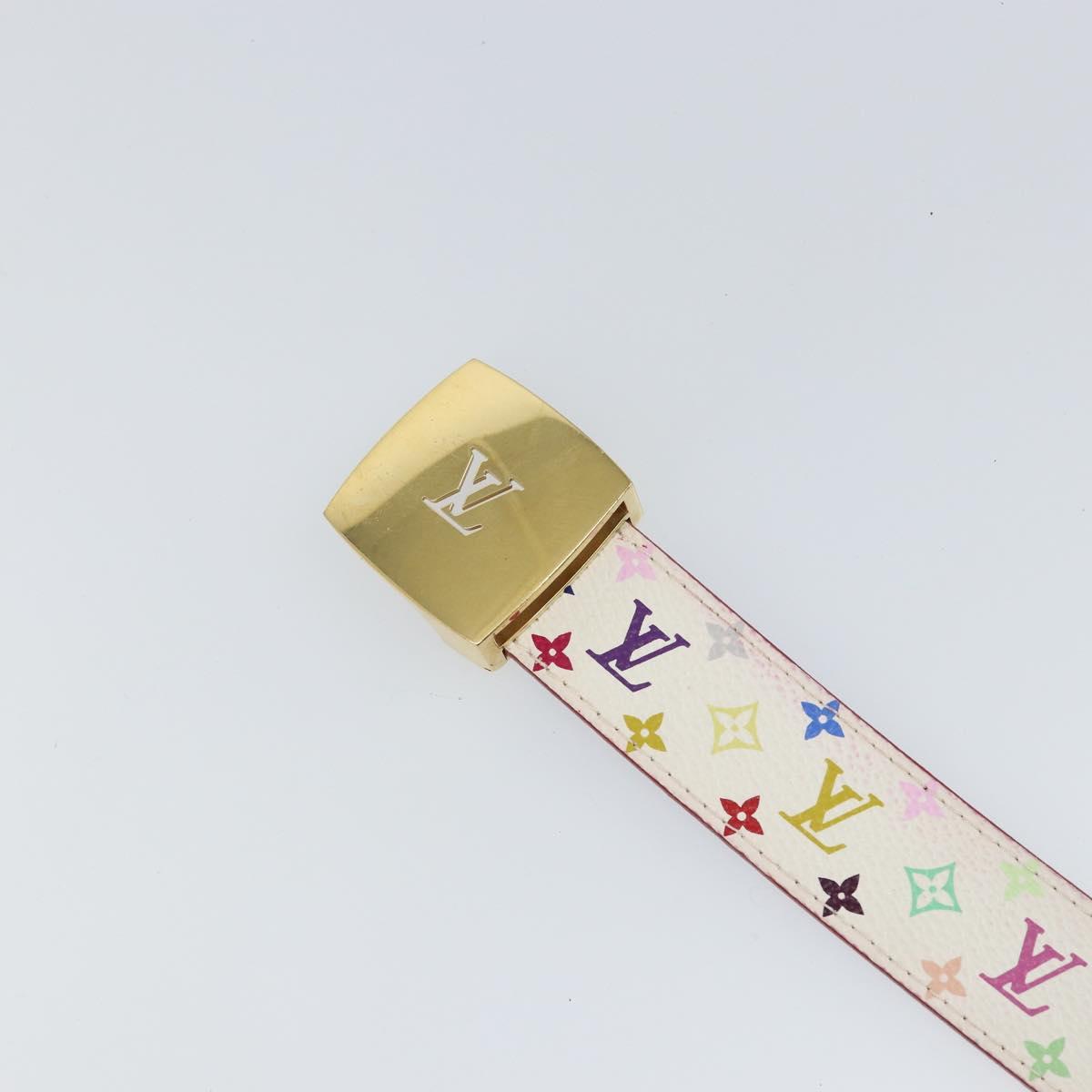 LOUIS VUITTON Monogram Multicolor Ceinture LV Cut Belt 35.8"" White Auth 142762