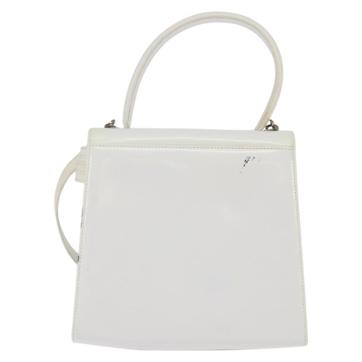 Salvatore Ferragamo Gancini Hand Bag Patent leather 2way White Auth 142795