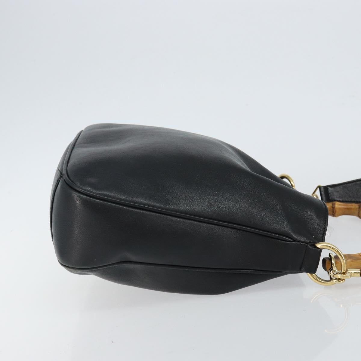 GUCCI Bamboo Shoulder Bag Leather 2way Black Gold 001 1638 Auth 142796